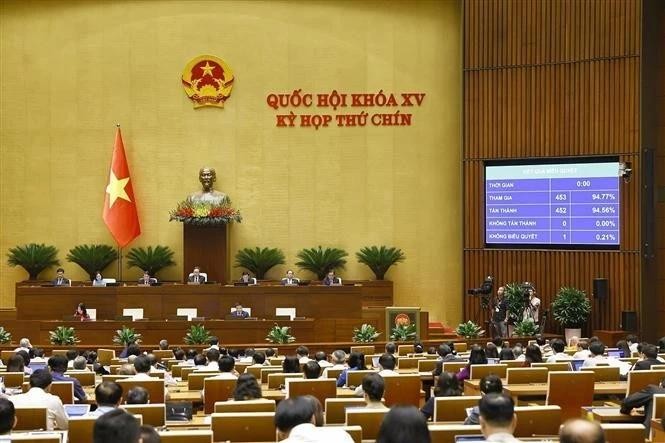 The legislature adopts the resolution on VAT reduction with 452 deputies present voting in favour, accounting for 94.56 percent of the total. (Photo: VNA) vna-potal-quoc-hoi-ve-thao-luan-ve-ket-qua-phat-trien-kinh-te-xa-hoi-ngan-sach-nha-nuoc-nam-2024-8095984.jpg