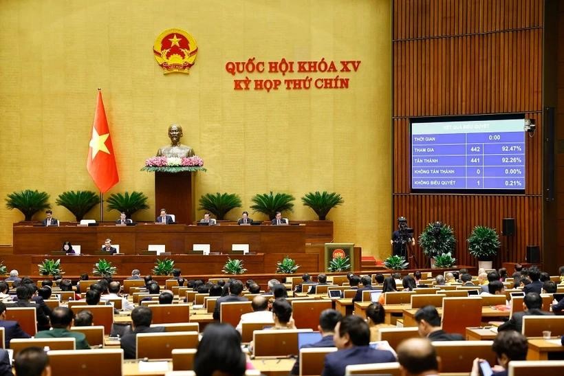 The draft amended Law on Atomic Energy is adopted on June 27. (Photo: VNA) quoc-hoi-thong-qua-luat-nang-luong-nguyen-tu-sua-doi-anh-doan-tan-ttxvn (1).jpg