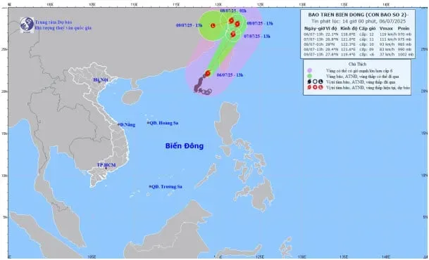 Forecast map of storm No. 2’s trajectory and intensity as of 2 p.m. on July 6 bao-6430-6616.jpeg