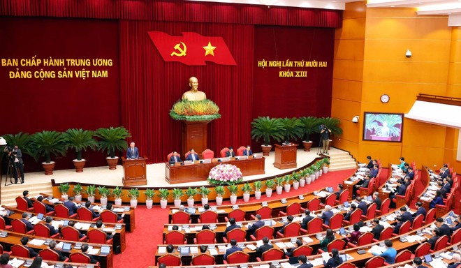 Party General Secretary To Lam presides over the 12th plenum of the 13th Party Central Committee on July 18 (Photo: VNA) meeting.jpg