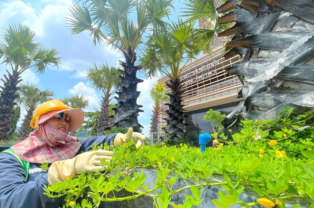 A worker is caring for the facility’s greenery. psa-anh3-10-2669-5185.jpg