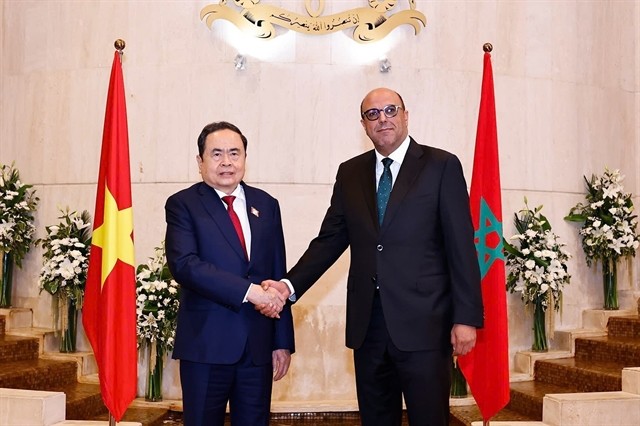 Chairman of the Vietnamese National Assembly Tran Thanh Man (left) meets wtih President of the Moroccan House of Councillors Mohamed Ould Errachid on Friday. (Photo: VNA) 439379_138.jpg