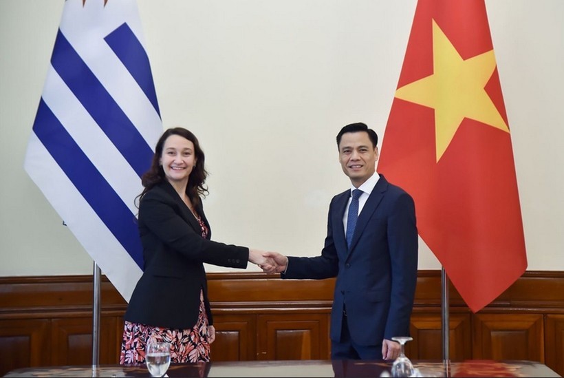 Deputy Minister of Foreign Affairs Dang Hoang Giang (R) and his Uruguayan counterpart Valeria Csusaki Cabrera. (Photo: VNA) uruguayjpg.jpg