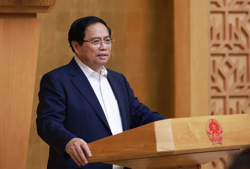 PM Pham Minh Chinh speaks at the meeting. (Photo: VNA) pm.jpg