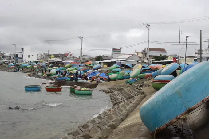 Basket boats have been moved ashore by local residents along the coast of Van Tuong Commune, Quang Ngai Province. (Photo: SGGP/ Nguyen Trang) mg-2740-1077-8875.jpg