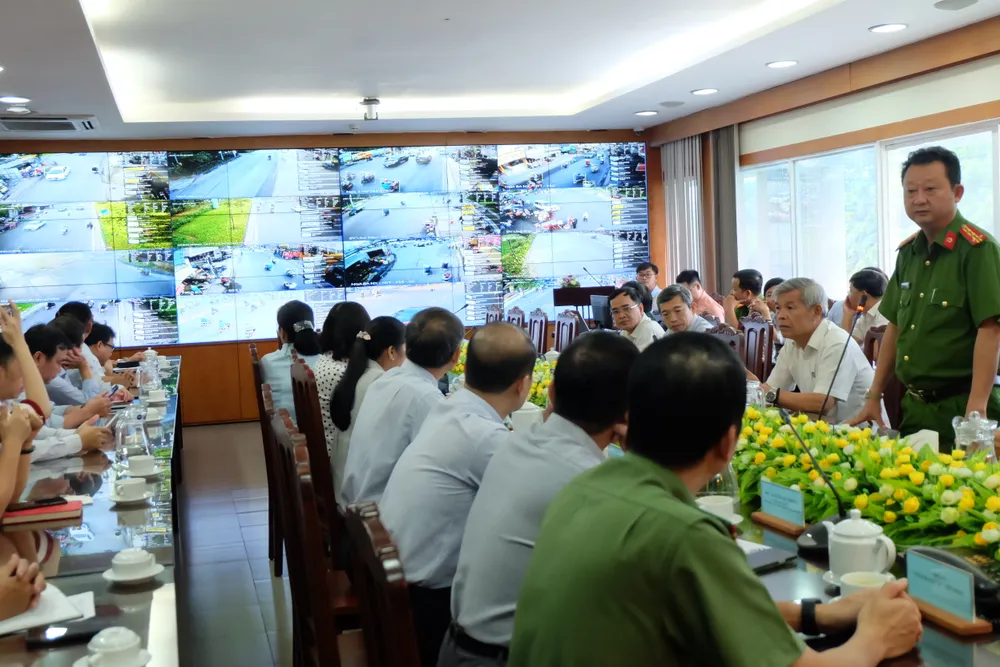 Quang cảnh buổi ra mắt giải pháp ứng dụng khoa học kỹ thuật hiện đại trong công tác đảm bảo an ninh trật tự trên địa bàn TP Thủ Đức