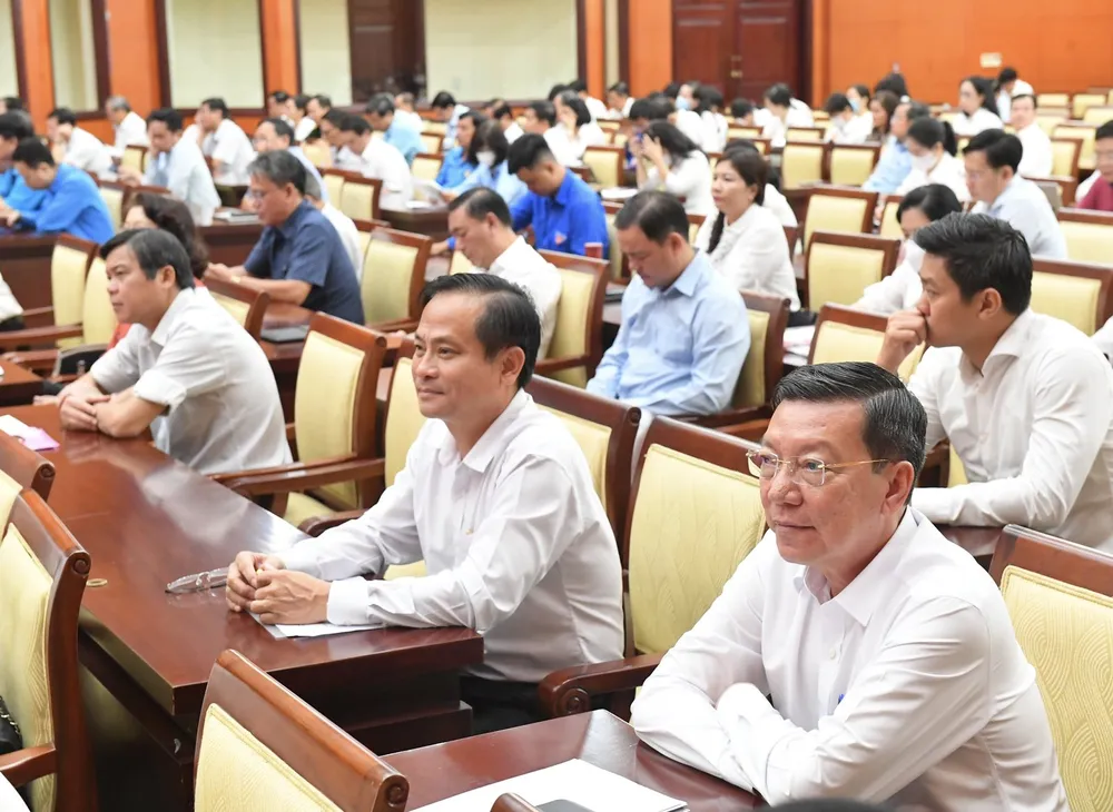 Các đại biểu tham dự hội nghị tại điểm cầu TPHCM. Ảnh: VIỆT DŨNG Các đại biểu tham dự hội nghị tại điểm cầu TPHCM. Ảnh: VIỆT DŨNG