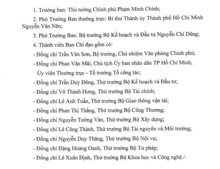 Danh sách thành viên Ban Chỉ đạo triển khai Nghị quyết 98
