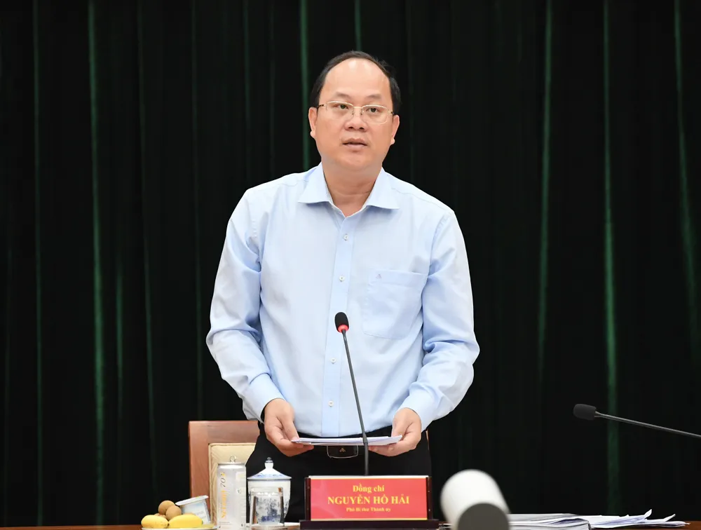 Phó Bí thư Thành ủy TPHCM Nguyễn Hồ Hải phát biểu kết luận hội nghị. Ảnh: VIỆT DŨNG