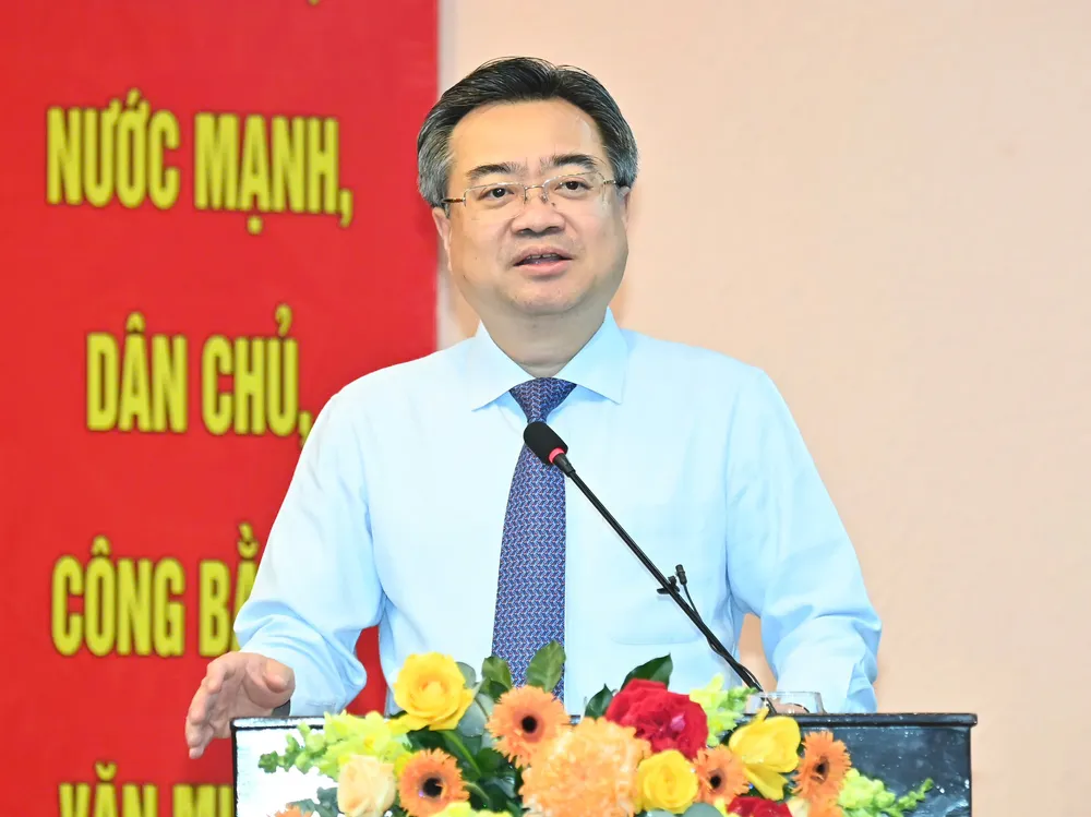 Phó Bí thư Thường trực Thành ủy, Bí thư Đảng ủy các cơ quan Đảng TPHCM Nguyễn Thanh Nghị phát biểu chỉ đạo và kết luận hội nghị. Ảnh: VIỆT DŨNG 9-7. 10.jpg