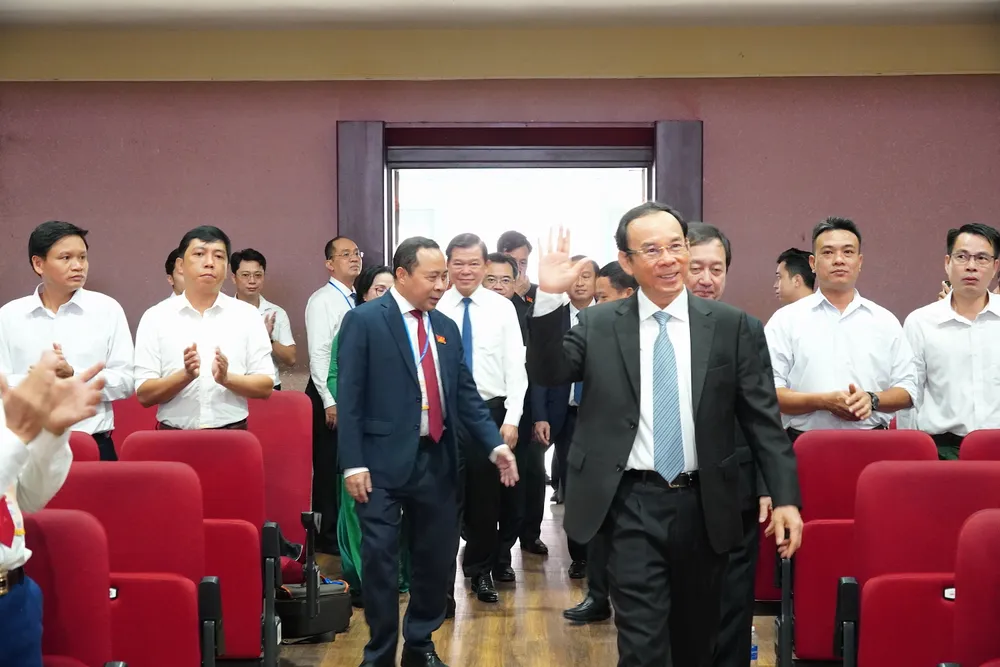 Bí thư Thành ủy TPHCM Nguyễn Văn Nên dự Đại hội đại biểu ĐHQG TPHCM lần thứ VII. Ảnh: THU HƯỜNG 3.JPG