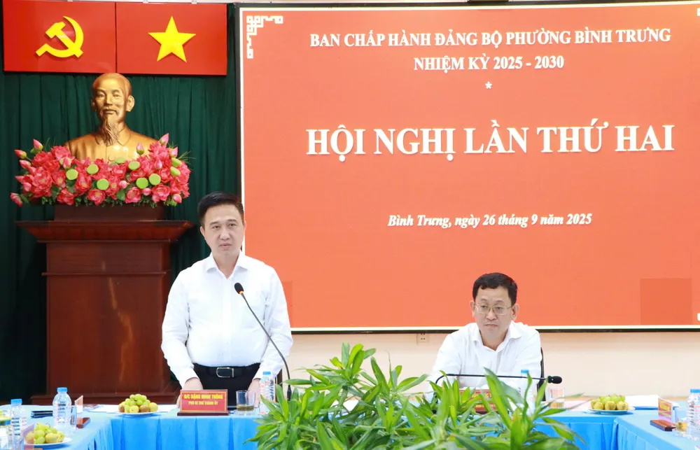Phó Bí thư Thành ủy TPHCM Đặng Minh Thông phát biểu chỉ đạo tại Hội nghị lần thứ 2 Ban Chấp hành Đảng bộ phường Bình Trưng, nhiệm kỳ 2025-2030 26-9. Anh Thông 1.jpg