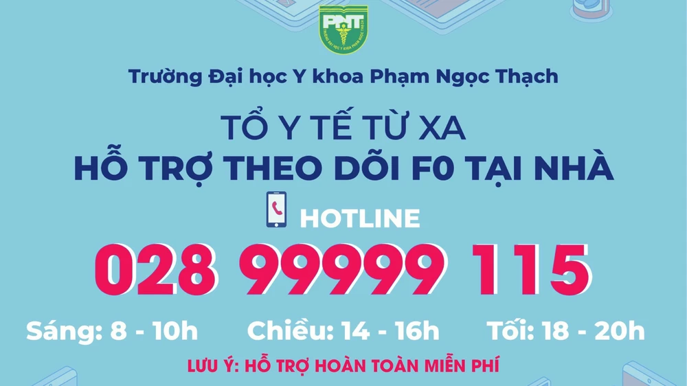 Hỗ trợ chăm sóc F0 nhẹ đang cách ly tại nhà qua số hotline 028.99999.115