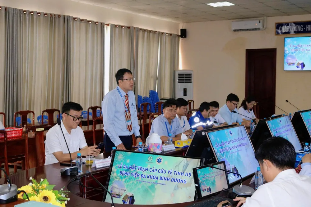 BS-CK2 Nguyễn Duy Long phát biểu tại lễ ra mắt Trạm cấp cứu vệ tinh 115 Bệnh viện Đa khoa Bình Dương 1000005052.jpg
