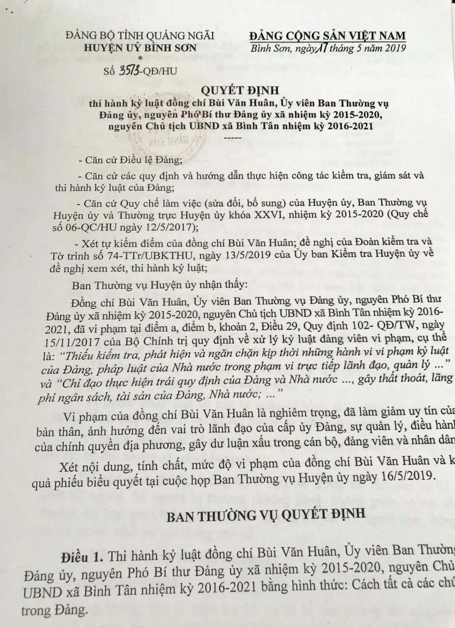 Kỷ luật chủ tịch xã vì gây thất thoát, lãng phí ngân sách ảnh 1 Kỷ luật chủ tịch xã vì gây thất thoát, lãng phí ngân sách ảnh 1