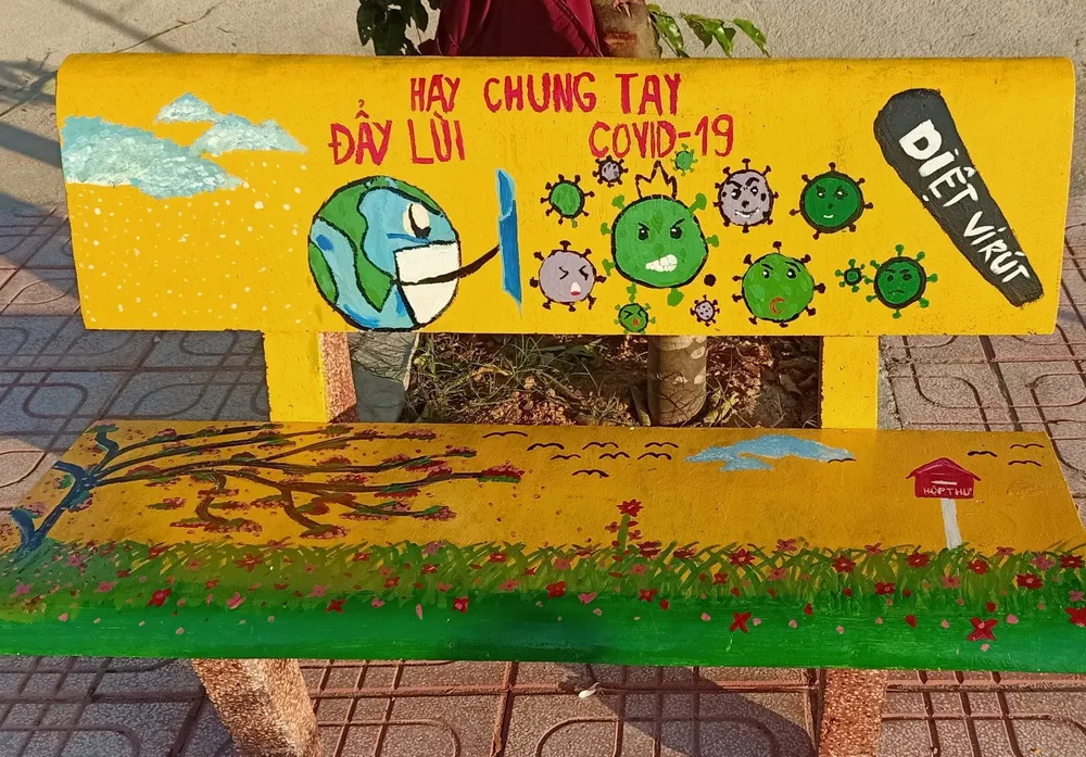 Quảng Ngãi: Thông điệp trên chiếc ghế đá vẽ phòng, chống Covid-19 ảnh 2