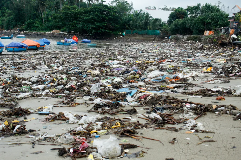 Rác thải chủ yếu là túi nilon, rác thải nhựa, củi khô, bèo tây…dồn thành bãi trải dài dọc bờ biển. Ảnh: NGUYỄN TRANG Rác thải chủ yếu là túi nilon, rác thải nhựa, củi khô, bèo tây…dồn thành bãi trải dài dọc bờ biển. Ảnh: NGUYỄN TRANG