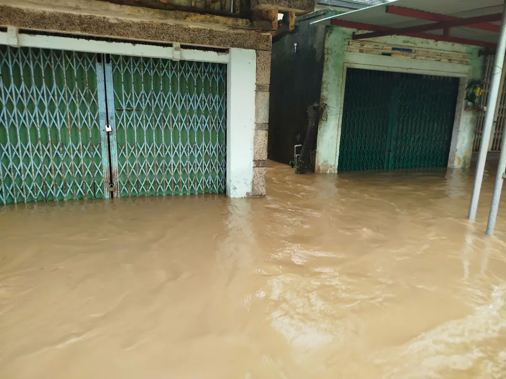 Khu vực ven sông xã Phước Giang bị ngập sâu trong nước. Ảnh: HỒNG THÁI hành phước (3).jpg