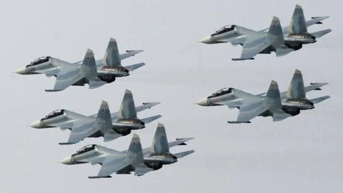 Đội bay Su-30SM mang tên Đại bàng Nga của Không quân vũ trụ Nga. Ảnh: Reuters