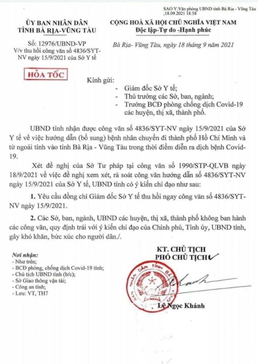 Bà Rịa – Vũng Tàu: Hỏa tốc thu hồi văn bản chuyển viện phải nộp hồ sơ cho ngành giao thông ảnh 1 Bà Rịa – Vũng Tàu: Hỏa tốc thu hồi văn bản chuyển viện phải nộp hồ sơ cho ngành giao thông ảnh 1