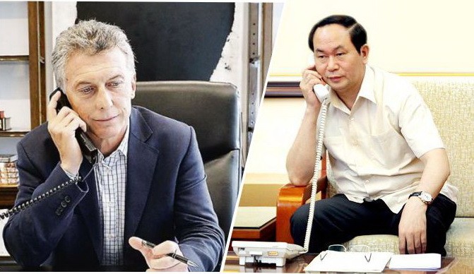 阿根廷共和國總統毛里西奧‧馬克里（左）與國家主席陳大光。（示意圖來源：互聯網）