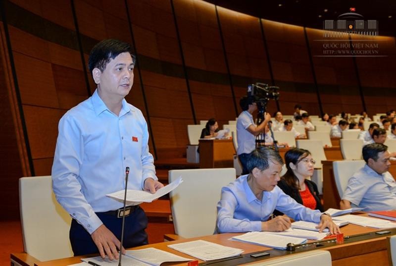 國會代表阮林成在會議上發表見解並提出建議。（圖源：廷南）