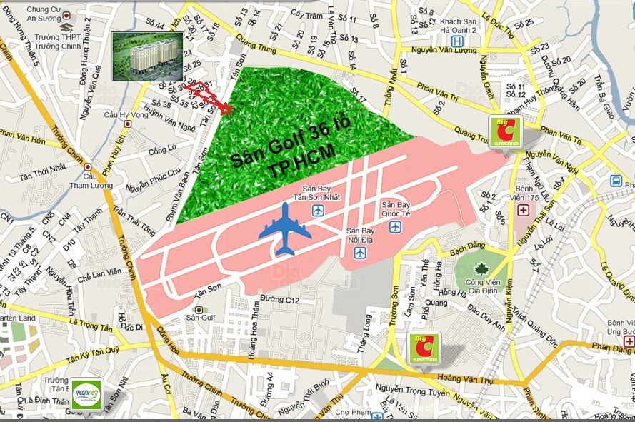 圖上綠色區域是當前新山一高爾夫球場。(圖源:互聯網)