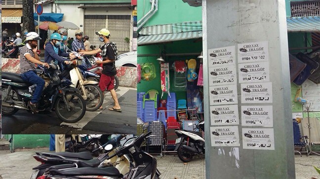 在街上派廣告單張（小圖）；第十郡吳家嗣 街上隨處可見的廣告（大圖）。