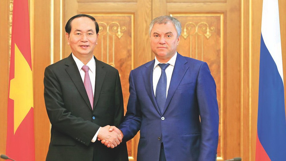 國家主席陳大光會見俄羅斯聯邦國家杜馬主席納雷什金。(圖源：互聯網)