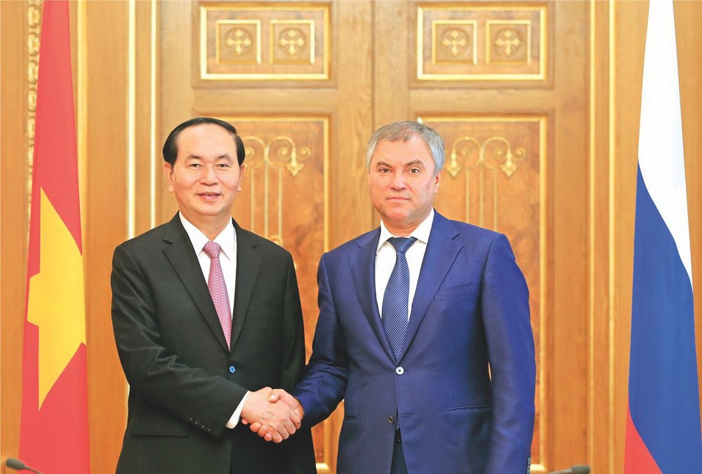 國家主席陳大光會見俄羅斯聯邦國家杜馬主席納雷什金。(圖源：互聯網)