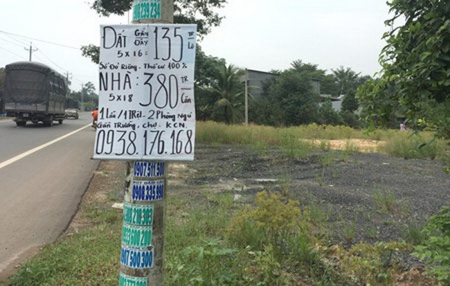 在同奈省隆城縣隨處可見的土地轉讓牌。（圖源：互聯網）