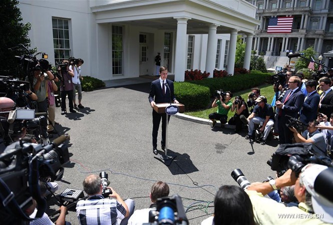 美國總統特朗普的女婿、白宮高級顧問庫什納發表聲明。（圖源：新華網）