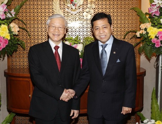 阮富仲總書記會見印尼人民代表會議議長瑟迪亞‧諾凡多。（圖源：越通社）