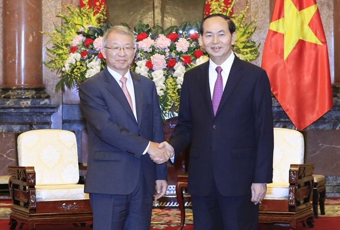 國家主席陳大光昨(28)日下午在主席府接見了韓國大法院院長梁承泰。（圖源：越通社）