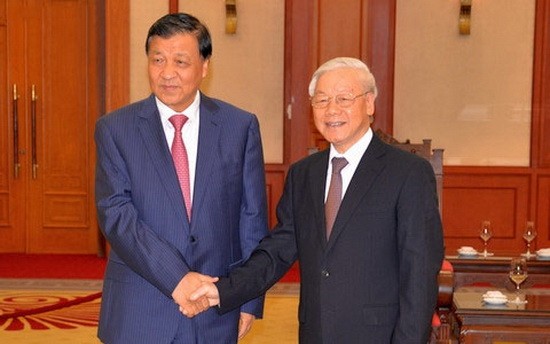 阮富仲總書記接見中共中央政治局常委劉雲山。(圖源:VOV)