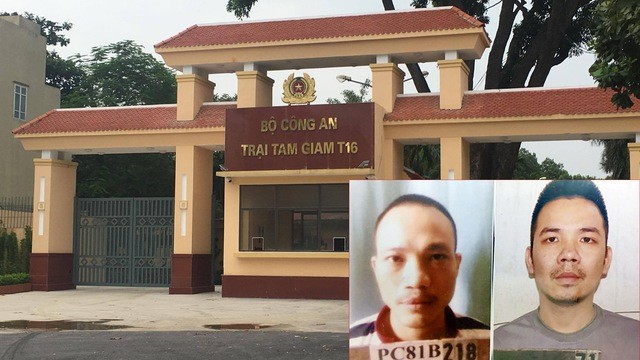大圖為公安部T16拘留所，小圖為潛逃後被捕的2名死囚。（圖源：互聯網）