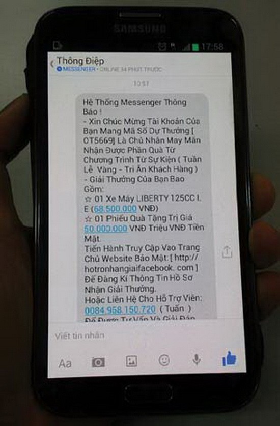 “恭喜你中獎”的手機短訊詐騙捲土重來，切勿在興奮之下以充值卡當領獎費。（示意圖源：互聯網）