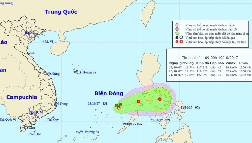 東海出現低氣壓區，南部強降雨。（圖源：中央水文氣象預報中心）