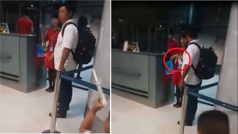 右圖:女乘務員撕毀乘客的機票。(資料圖源:機場視頻截圖/拼圖)
