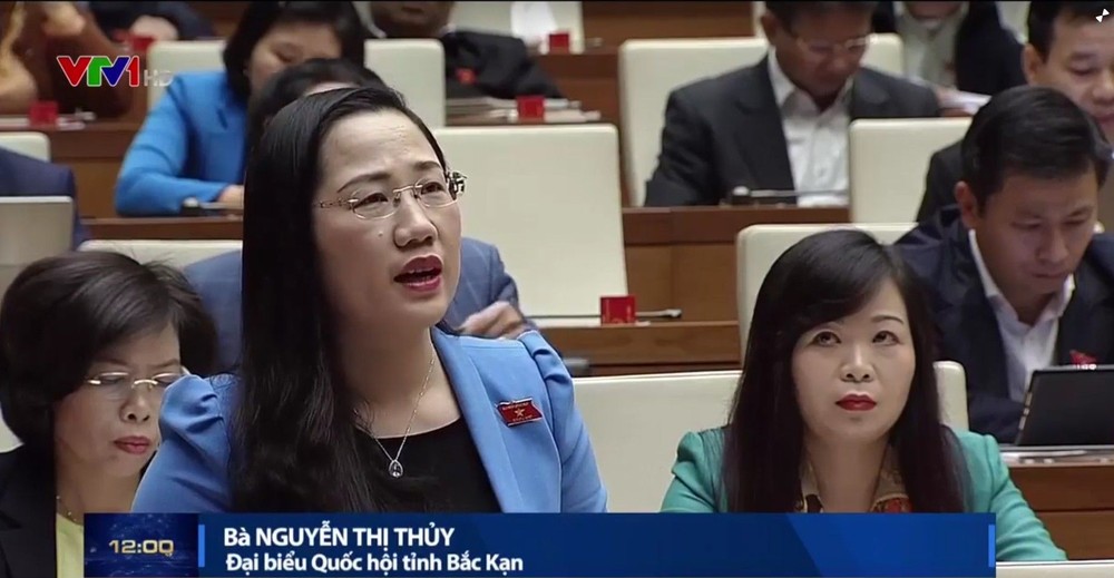 北件省代表、國會司法委員會常務委員阮氏水在會場上發言。(圖源:VTV視頻截圖)