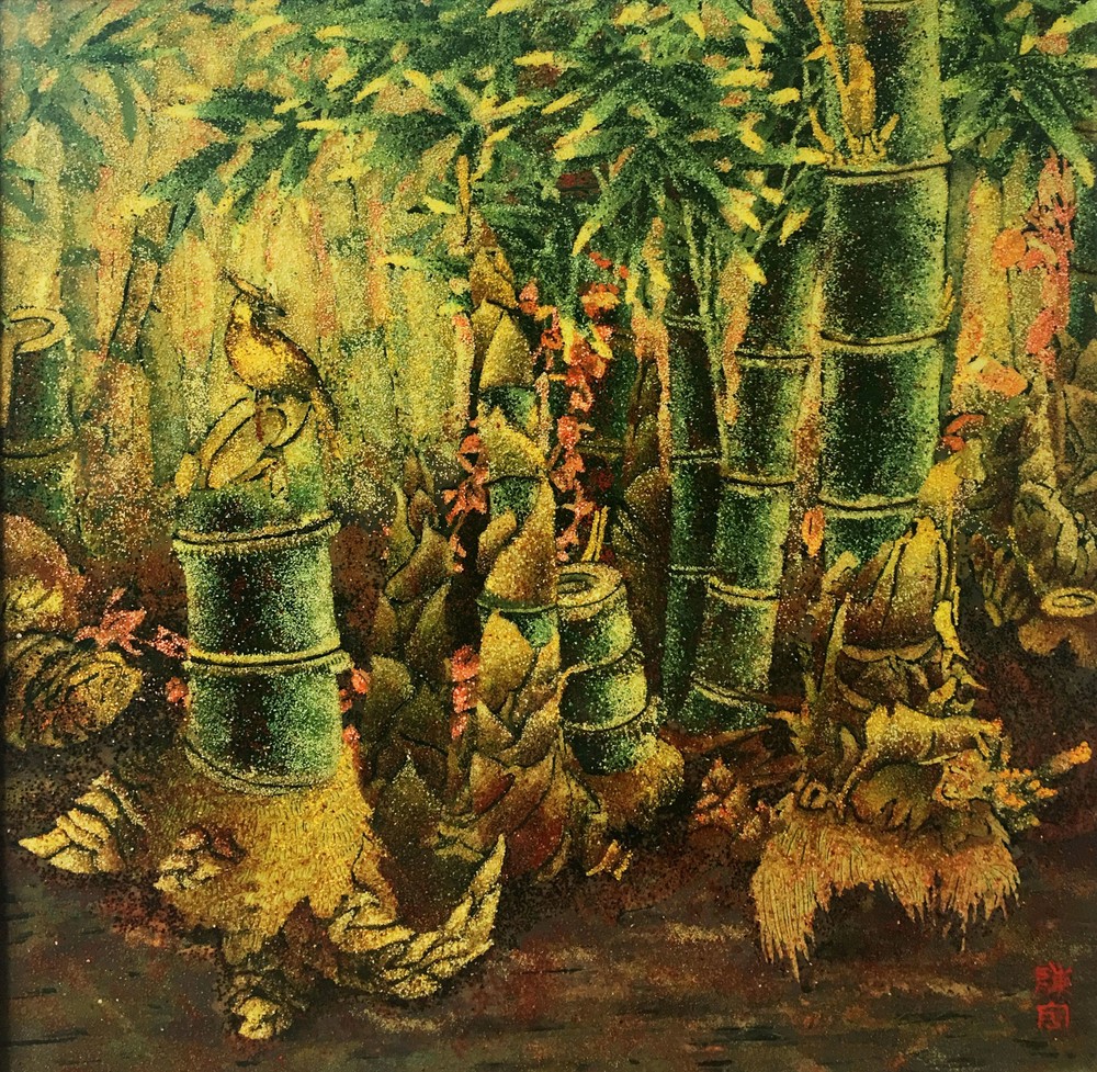 陳宇漆畫《晨》。