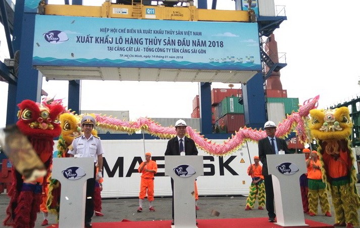 圖為“2018年首批水產品出口”儀式一隅。（圖源：PLO）