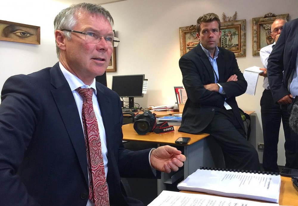 2018年2月21日，新西蘭惠靈頓，新西蘭貿易部長帕克(David Parker)在有關TPP修訂版本的記者會上發言。（圖源：路透社）