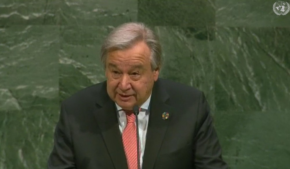 聯合國秘書長古特雷斯發表致辭。（圖源：聯合國視頻截圖）