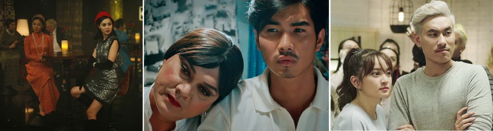 若干國產影片被觀眾現場直播（左起）：《西貢三小姐》、《雜技團》和《小妹未到18歲》等。