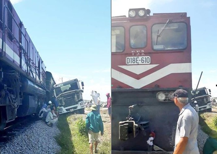 槽車與列車相撞現場。（圖源：X.Bảy）
