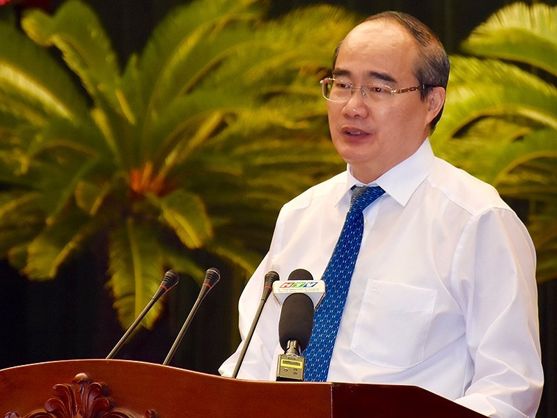 市委書記阮善仁在市黨部執委會2015至2020年任期第十屆第十七次會議上發表講話。