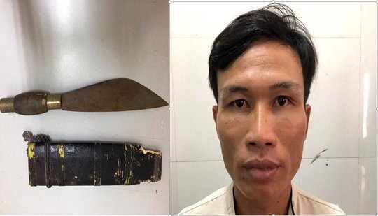 被抓獲的劫匪陳文友與行劫刀器。(圖源:勞動者報)