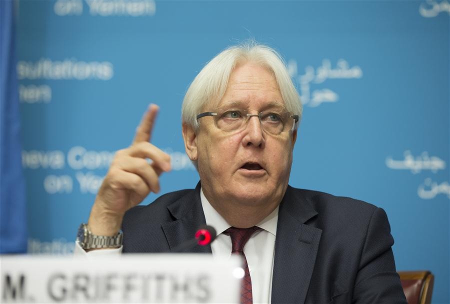 9月8日，在瑞士日內瓦，聯合國也門問題特使馬丁·格裏菲思在新聞發布會上講話。 由于主要衝突方之一胡塞武裝代表團的缺席，最新一輪也門和談在推遲兩天後於8日在日內瓦無果而終。（圖源：新華網）