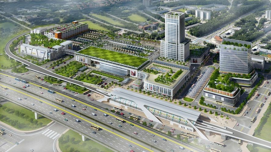 包含商業勞務區在內的新東區車站效果圖。